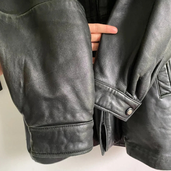 DANIER Oversized Long Black Cinched Waist Authentic Leather Jacket Coat Size L - Picture 5 of 16